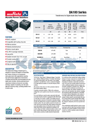 DA103C datasheet - Transformers for Digital Audio Data Transmission