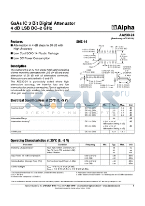 AA230-24 datasheet - GaAs IC 3 Bit Digital Attenuator 4 dB LSB DC-2 GHz