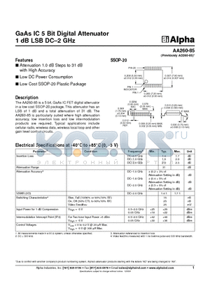 AA260-85 datasheet - GaAs IC 5 Bit Digital Attenuator 1 dB LSB DC-2 GHz