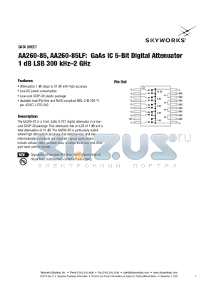 AA260-85 datasheet - GaAs IC 5-Bit Digital Attenuator 1 dB LSB 300 kHz-2 GHz