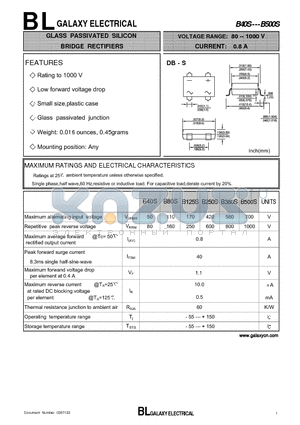 B125S datasheet - GLASS PASSIVATED SILICON BRIDGE RECTIFIERS