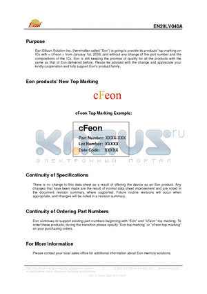 EN29LV040A datasheet - 4 Megabit (512K x 8-bit ) Uniform Sector, CMOS 3.0 Volt-only Flash Memory