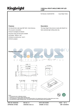 AA2810ASYSK datasheet - 2.8X0.8mm RIGHT ANGLE SMD CHIP LED LAMP