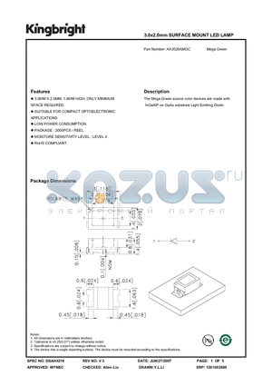 AA3020AMGC datasheet - 3.0x2.0mm SURFACE MOUNT LED LAMP