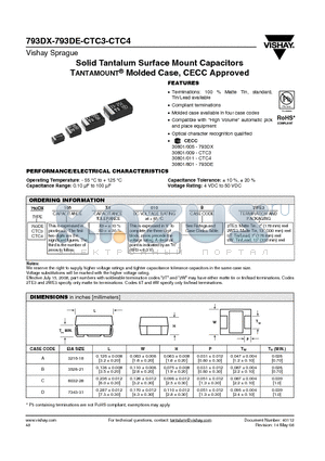 793DE106X9010B2WE3 datasheet - Solid Tantalum Surface Mount Capacitors TANTAMOUNT^ Molded Case, CECC Approved