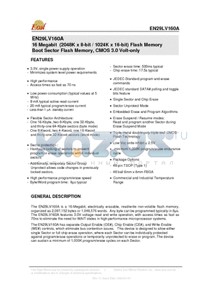 EN29LV160A datasheet - 16 MEGABIT (2048K X 8- BIT / 1024 K X 16-BIT) FLASH MEMORY