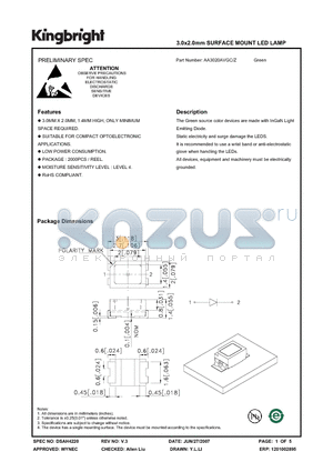 AA3020AVGC-Z datasheet - 3.0x2.0mm SURFACE MOUNT LED LAMP