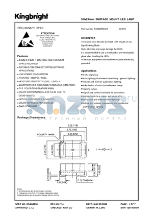 AA3020RWC/A datasheet - 3.0x2.0mm SURFACE MOUNT LED LAMP