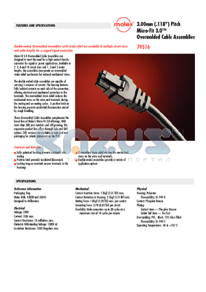 79516-1023 datasheet - Micro-Fit 3.0 Overmolded Cable Assemblies