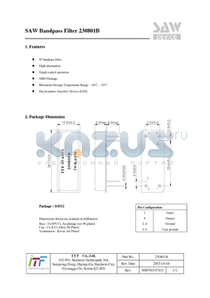 230801B datasheet - SAW Bandpass Filter