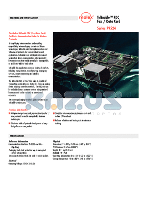 79524-5000 datasheet - TelEnable FDC Fax / Data Card