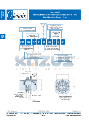 231-103-H7FT09-35PD-01 datasheet - Jam Nut Mount Hermetic Bulkhead Feed-Thru