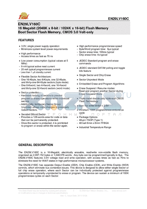 EN29LV160CB-70TIP datasheet - 16 Megabit (2048K x 8-bit / 1024K x 16-bit) Flash Memory Boot Sector Flash Memory, CMOS 3.0 Volt-only