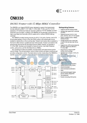 CN8330EPD datasheet - DS3/E3 Framer with 52 Mbps HDLC Controller