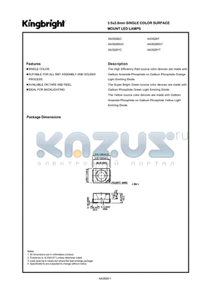 AA3528EC datasheet - 3.5 X 2.8 MM SINGLE COLOR SURFACE MOUNT LED LAMPS