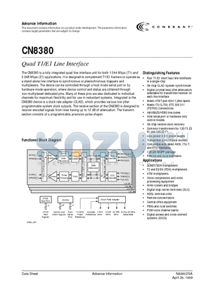 CN8380EPF datasheet - integrated quad line interface unit unit for both 1.544 Mbps (T1) and 2.048 Mbps (E1) applications