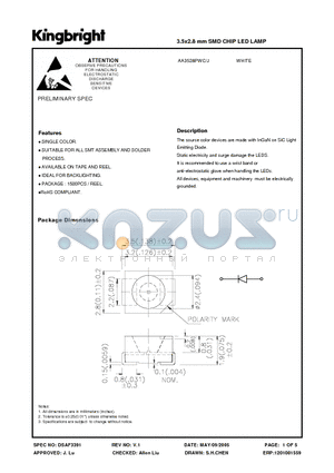 AA3528PWC/J datasheet - 3.5x2.8 mm SMD CHIP LED LAMP