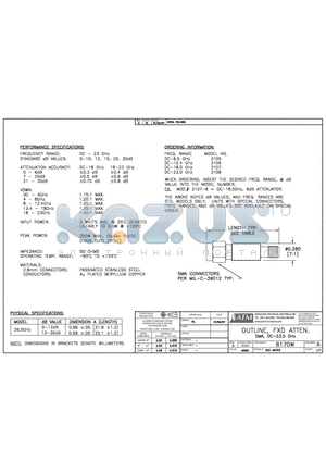 3106 datasheet - OUTLINE, FXD ATTEN. SMA, DC-23.0 GHz