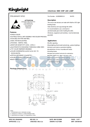 AA3528RWC/A datasheet - 3.5x2.8 mm SMD CHIP LED LAMP