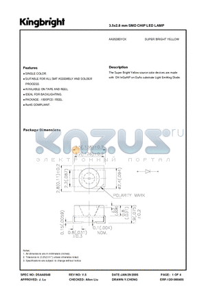 AA3528SYCK datasheet - 3.5x2.8 mm SMD CHIP LED LAMP