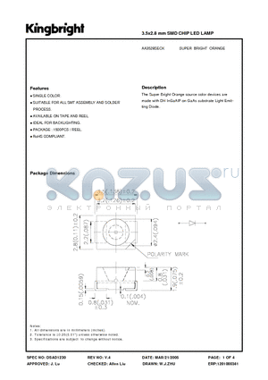 AA3528SECK datasheet - 3.5 x 2.8 mm SMD LED LAMP