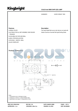 AA3528SRC datasheet - 3.5x2.8 mm SMD CHIP LED LAM