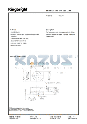 AA3528YC datasheet - 3.5x2.8 mm SMD CHIP LED LAMP