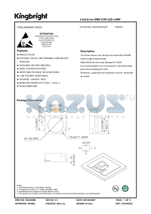 AA3529ZG24ZS datasheet - 3.5x2.8 mm SMD CHIP LED LAMP