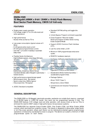 EN29LV320B-70TI datasheet - 32 Megabit (4096K x 8-bit / 2048K x 16-bit) Flash Memory Boot Sector Flash Memory, CMOS 3.0 Volt-only