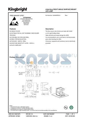 AA4040PBC datasheet - 4.0x4.0mm RIGHT ANGLE SURFACE MOUNT LED LAMP