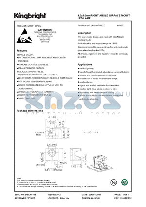 AA4040RWC/Z datasheet - 4.0x4.0mm RIGHT ANGLE SURFACE MOUNT LED LAMP
