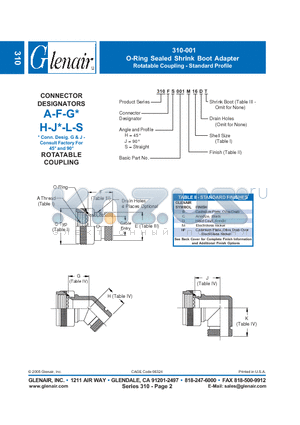 310FS001G datasheet - O-Ring Sealed Shrink Boot Adapter