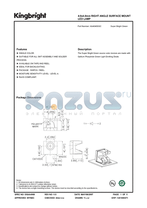 AA4040SGC datasheet - 4.0x4.0mm RIGHT ANGLE SURFACE MOUNT LED LAMP