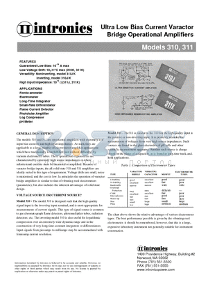 310J datasheet - Ultra Low Bias Current Varactor Bridge Operational Amplifiers