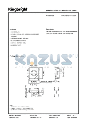 AA5060SYC datasheet - 5.0X6.0mm SURFACE MOUNT LED LAMP