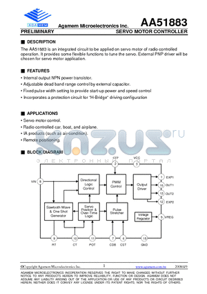 AA51883 datasheet - SERVO MOTOR CONTROLLER