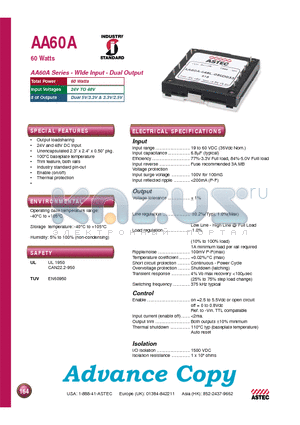 AA60A-036L-050D033H datasheet - AA60A Series - WIde Input - Dual Output