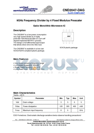 CND2047-DAG datasheet - 9GHz Frequency Divider by 4 Fixed Modulus Prescaler