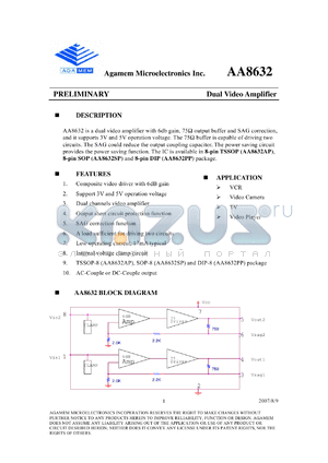 AA8632 datasheet - Dual Video Amplifier