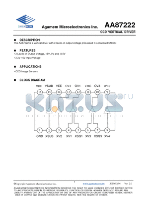 AA87222 datasheet - CCD VERTICAL DRIVER