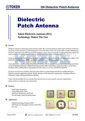 DA1575S36T4 datasheet - DA Dielectric Patch Antenna