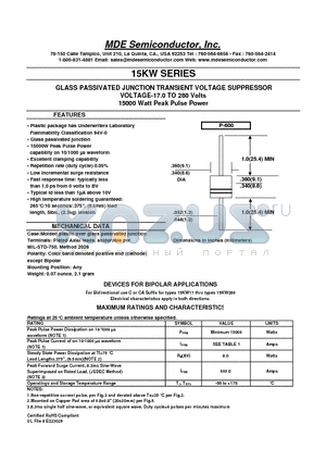 15KW180A datasheet - GLASS PASSIVATED JUNCTION TRANSIENT VOLTAGE SUPPRESSOR