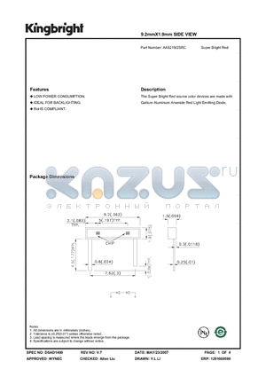 AA9219/2SRC datasheet - 9.2mmX1.9mm SIDE VIEW