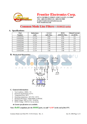 3110122-04 datasheet - Common Mode Line Filters