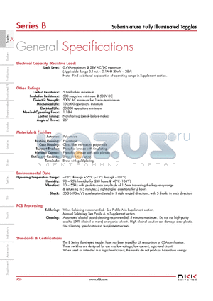 B12JJVF datasheet - Subminiature Fully Illuminated Toggles