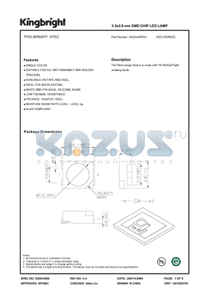 AAA3529SES-L datasheet - 3.5x2.8 mm SMD CHIP LED LAMP