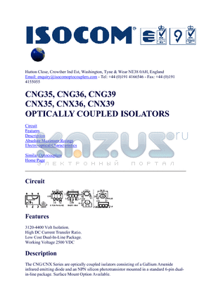 CNG39 datasheet - OPTICALLY COUPLED ISOLATORS