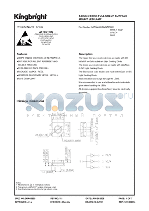AAA5060SURVGAPBEC datasheet - 5.0mm x 6.0mm FULL COLOR SURFACE MOUNT LED LAMP