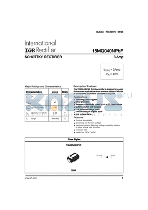 15MQ040NPBF datasheet - SCHOTTKY RECTIFIER