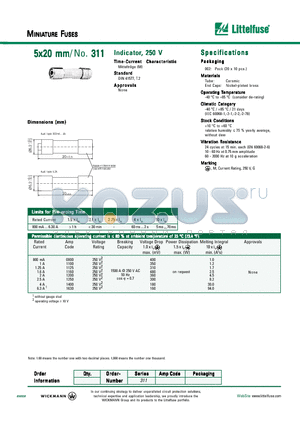 3111250002 datasheet - MINIATURE FUSES